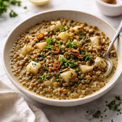 Image of Creamy French Lentils with Celery Root and Garlic