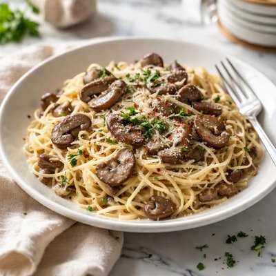 Image of Creamy Garlic Mushroom Angel Hair
