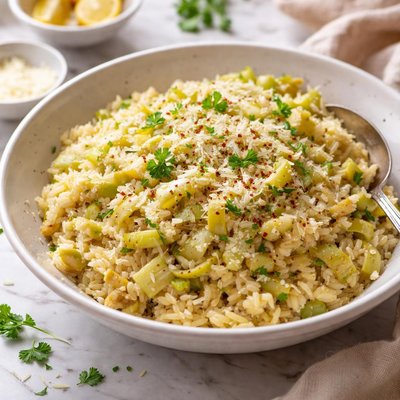 Image of Creamy Garlic Parmesan Leeks and Rice