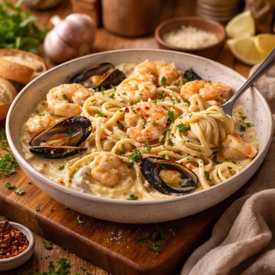 Image of Creamy Garlic Seafood Pasta