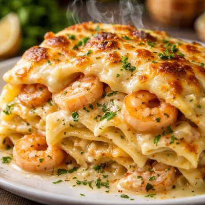 Image of Creamy Garlic Shrimp Lasagna