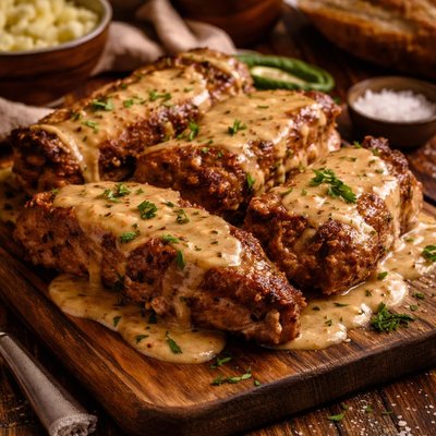 Image of Creamy Gravy Covered Beer Braised Country Style Pork Ribs