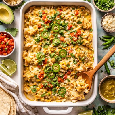 Image of Creamy Green Chili Chicken Corn Enchilada Style Bake