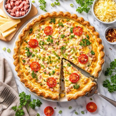 Image of Creamy Ham and Cheese Quiche