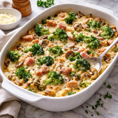 Image of Creamy Ham Broccoli and Mushroom Casserole