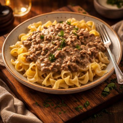 Image of Creamy Hamburger Gravy with Noodles