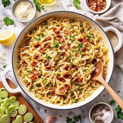 Image of Creamy Leek and Bacon Pasta