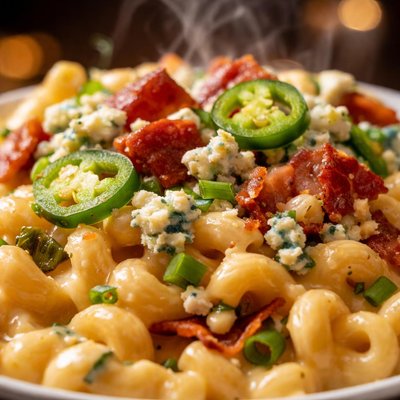 Image of Creamy Macaroni and Cheese W Bleu Cheese Bacon and Jalapenos