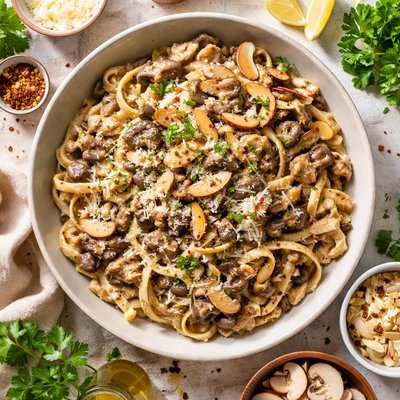 Image of Creamy Mushroom and Almond Pasta