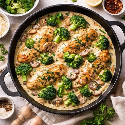 Image of Creamy Mushroom and Broccoli Chicken Atkins Friendly