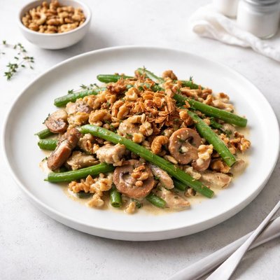 Image of Creamy Mushroom Green Bean and Walnut Casserole