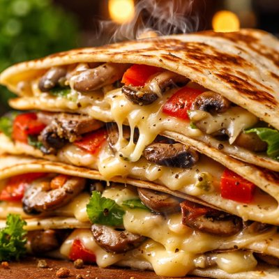 Image of Creamy Mushroom Pepper Cheese Quesadillas