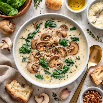 Image of Creamy Mushroom Spinach Soup