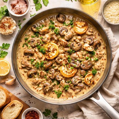 Image of Creamy Mushrooms with Roasted Garlic