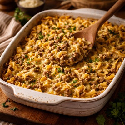 Image of Creamy Noodle and Ground Beef Casserole