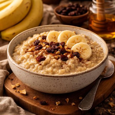 Image of Creamy Oatmeal with Banana and Raisins