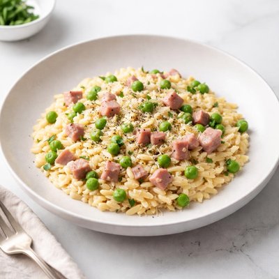 Image of Creamy Orzo with Ham and Peas