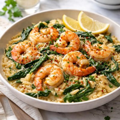 Image of Creamy Orzo with Spinach and Shrimp