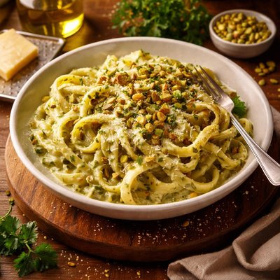 Image of Creamy Parsley and Pistachio Fettuccine
