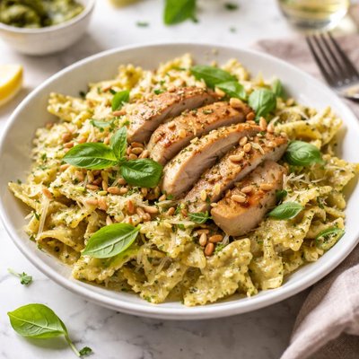 Image of Creamy Pesto Chicken and Bow Ties