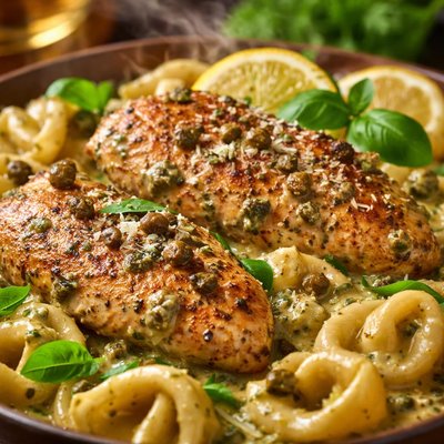 Image of Creamy Pesto Piccata Chicken with Tortellini