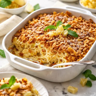 Image of Creamy Pineapple Noodle Kugel with Crunchy Cornflake Topping