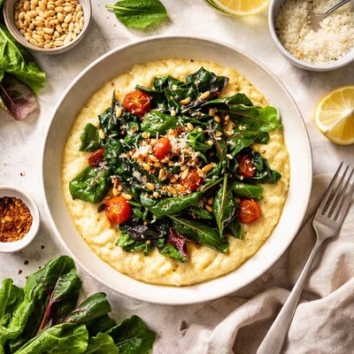 Image of Creamy Polenta with Mixed Greens