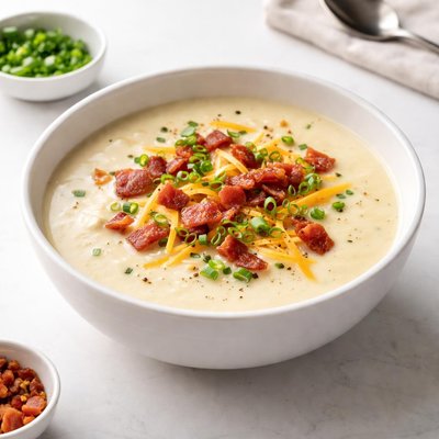Image of Creamy Potato Soup with All the Fixings