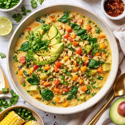 Image of Creamy Quinoa Corn and Vegetable Stew Vegan