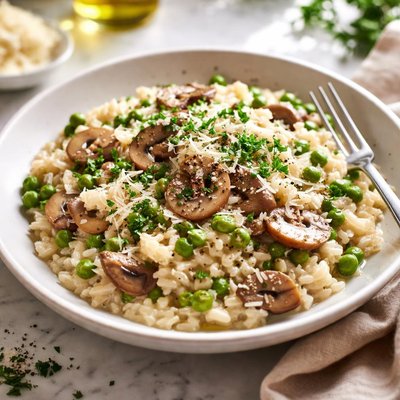 Image of Creamy Rice with Peas and Mushrooms