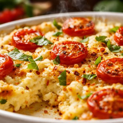 Image of Creamy Ricotta Egg Casserole with Fresh Tomatoes