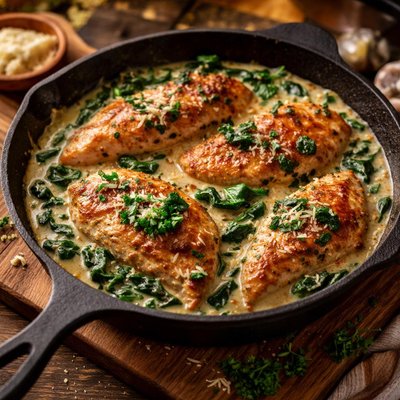 Image of Creamy Sauteed Chicken and Spinach