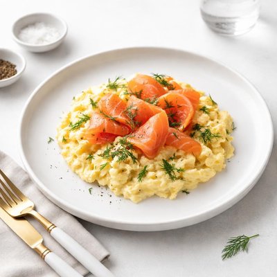 Image of Creamy Scrambled Eggs with Dill and Smoked Salmon