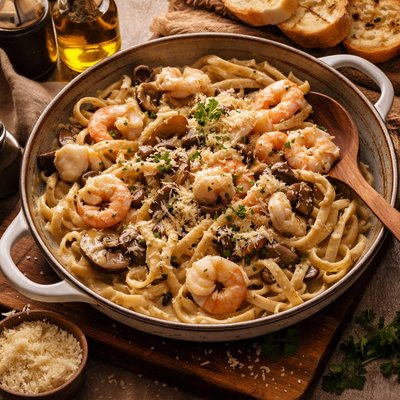 Image of Creamy Seafood and Mushroom Pasta