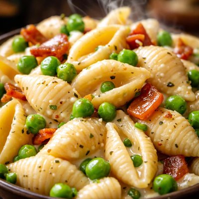 Image of Creamy Shells with Peas and Bacon