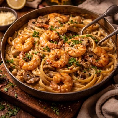Image of Creamy Shrimp Marsala Linguine