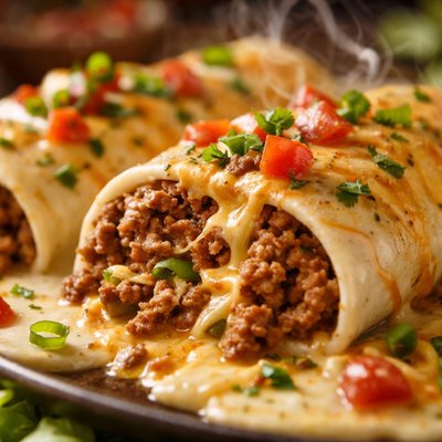Image of Creamy Smothered Ground Beef Burritos
