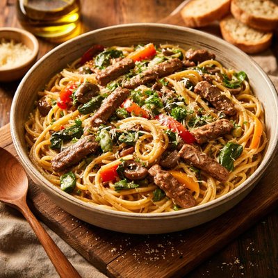 Image of Creamy Spaghetti with Beef and Veggies