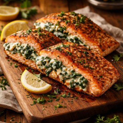 Image of Creamy Spinach Stuffed Salmon