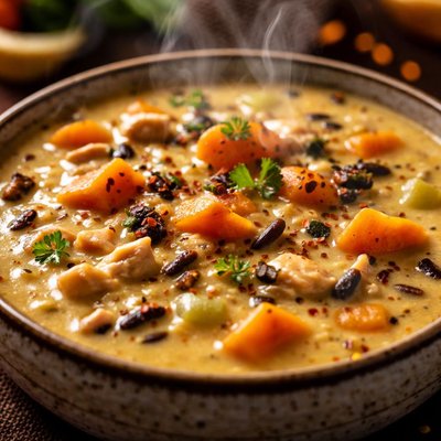 Image of Creamy Sweet Potato and Wild Rice Soup