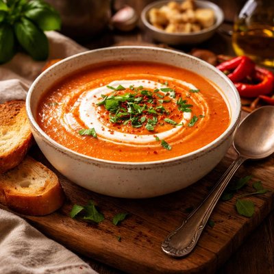 Image of Creamy Tomato and Roasted Red Pepper Soup