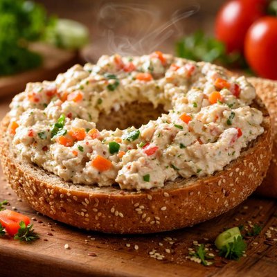 Image of Creamy Vegetable Spread on Whole Wheat Bagels