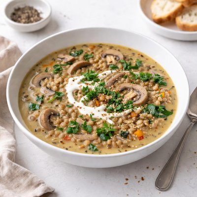 Image of Creamy Vegetarian Lentil Mushroom Soup