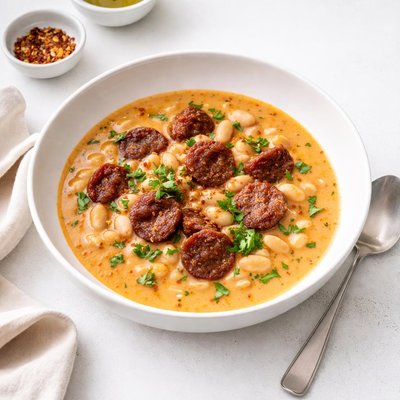 Image of Creamy White Bean and Chorizo Soup