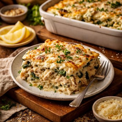 Image of Creamy White Chicken Artichoke Lasagna