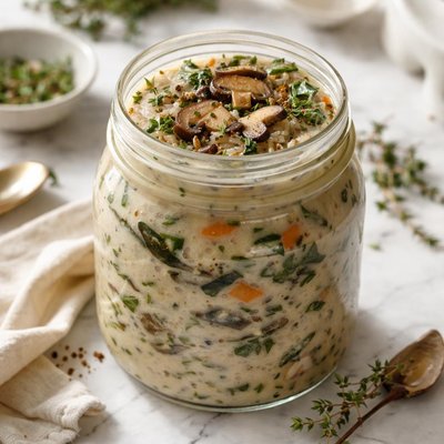Image of Creamy Wild Rice and Mushroom Soup in a Jar