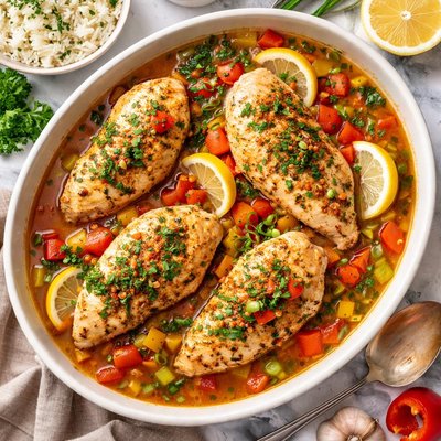 Image of Creole Poached Chicken Breasts