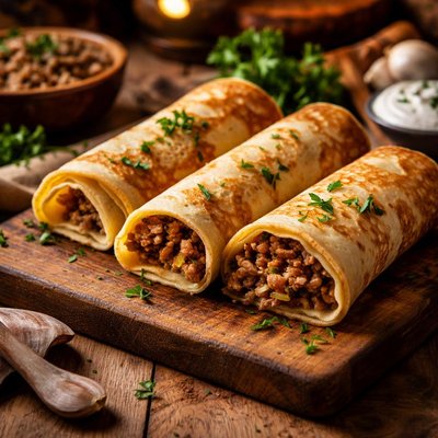 Image of Crepes Filled with Ground Meat