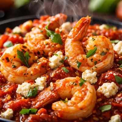 Image of Crevettes with Feta and Tomato Sauce