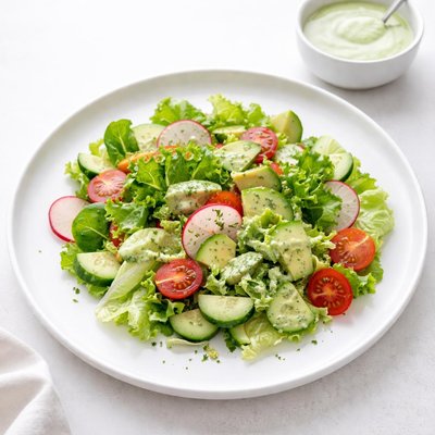 Image of Whole30 Crisp Garden Salad with Creamy Green Goddess Dressing